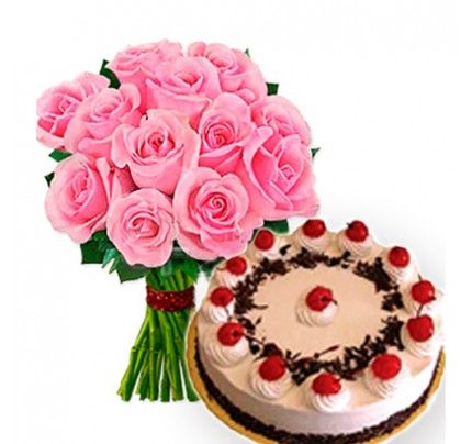 Black Forest 500gm And 20 Pink Rose