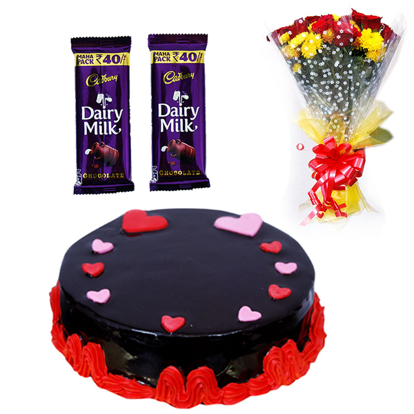 Valentine Heart Chocolate 500gm 15 mix Carnation&Red Rose. Dairy Milk 2 Piece