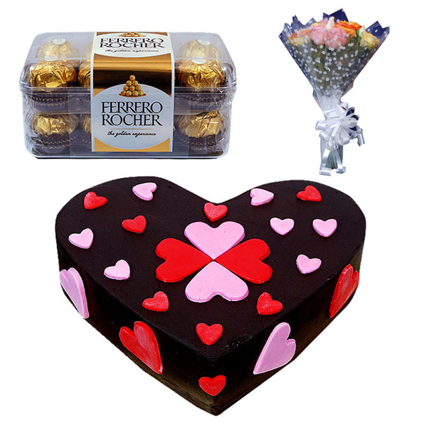 Spl Valentine Chocolate 500gm Ferrero Rocher 16  Pieces & 10 Mix Roses
