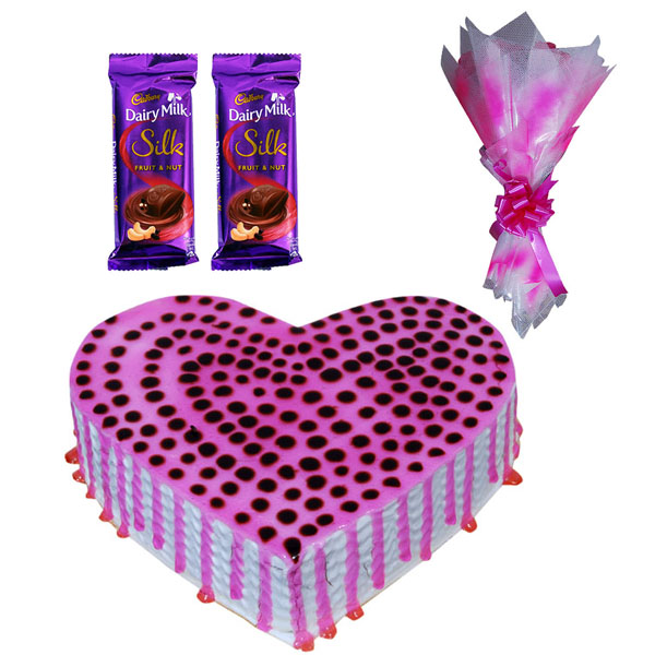 SPL Valentine Cake 500gm 15 Pink Rose Cadbury Silk 2 Piece